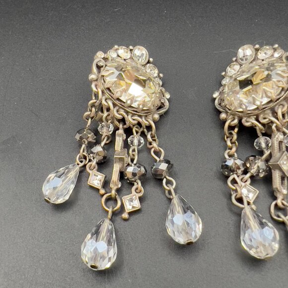 Vintage Art Deco Style Hollywood Glam Crystal Bead Dangle Drop Earrings - Picture 4 of 10
